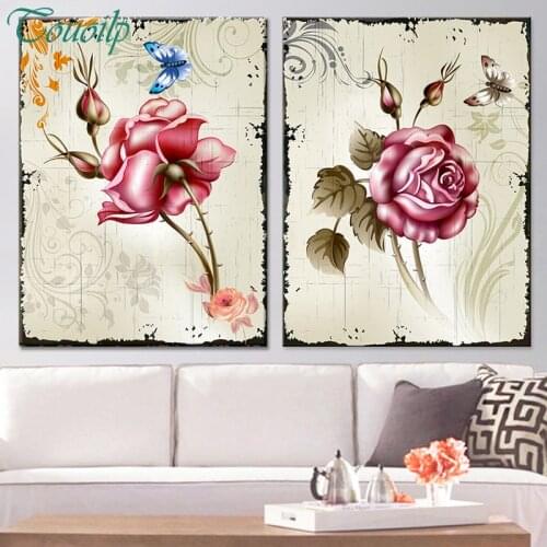 2pcs 5d diy diamond painting cross stitch Butterfly Rose room decoration art,5d square diamond embroidery mosaic wall stickers