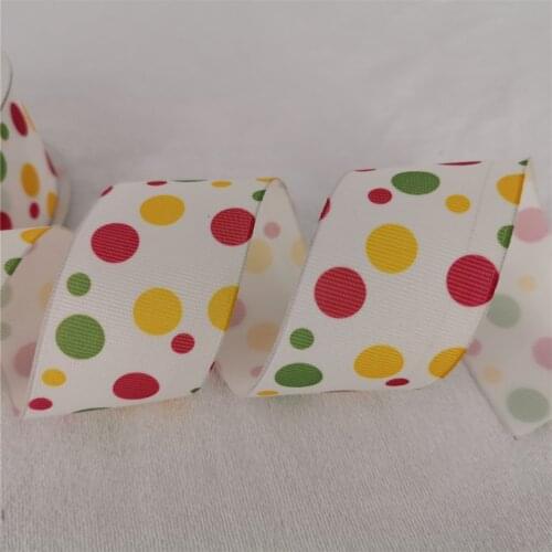 38MM 25yards Wired Edge White Grosgrain Ribbon With Multicolor dots for Festival Christmas Decoration New Year Gift Wrapping