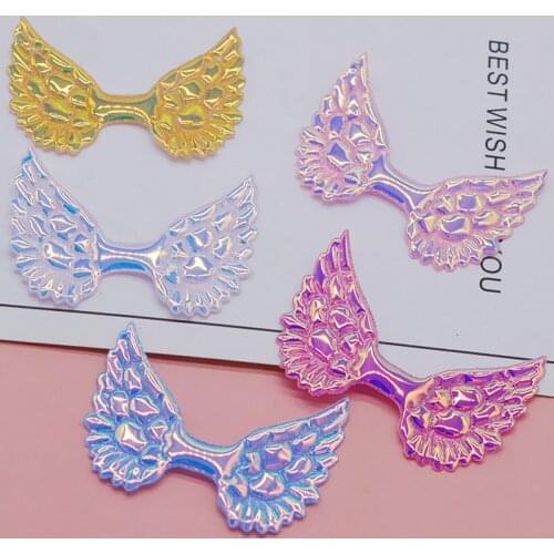 40Pcs 3.5*4.5cm PU holographic Angel wing Padded Appliques for Baby headwear Decor crafts handmade Hairpin Ornament accessories