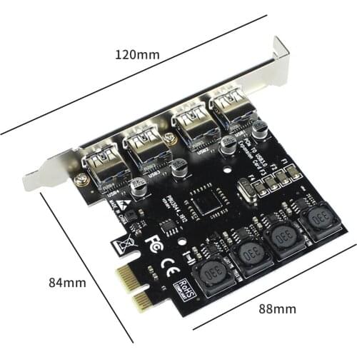 5Gbps 4 Ports USB3.0 Expansion Card Adapter PCI-E PCI Express USB 3.0 Controller for PCIe X1 X4 X8 X16 Port for Win 7/8/10