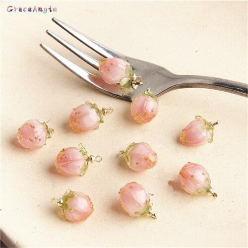 5PCS Cute Pink Resin Strawberry Pendant DIY Bracelet Dangle Earring Handmade Women Girls Jewelry Accessories Bangle Charms Craft