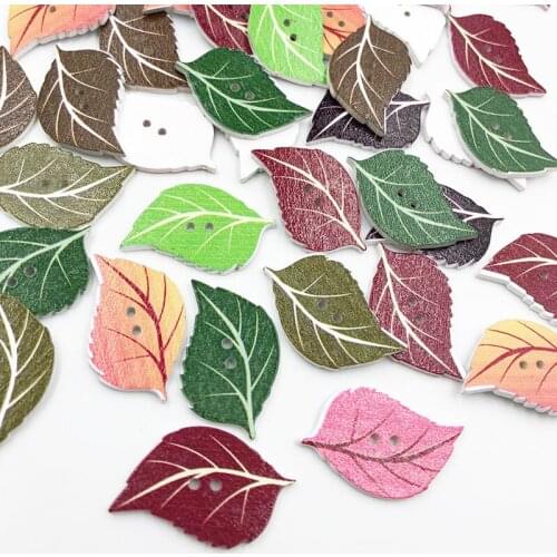 50Pcs Mixed Leaves Wood Apparel Sewing Buttons For Clothes Scrapbooking Decorative Crafts Handicraft DIY WB687