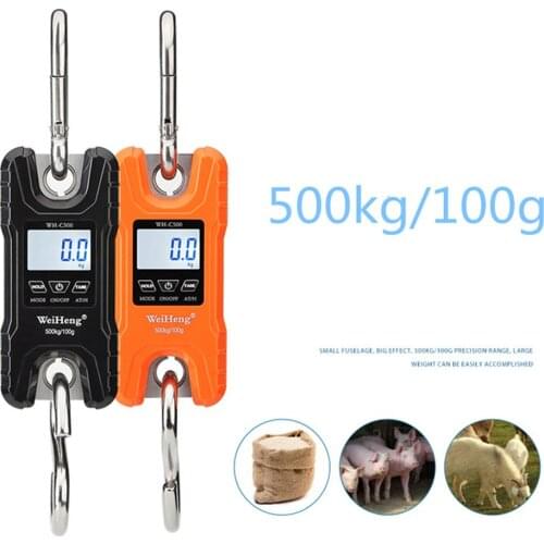 500KG/100g Crane Scale Weight Heavy Duty Portable Digital Stainless Steel Hanging Hook Scales Automatic power off Random Color