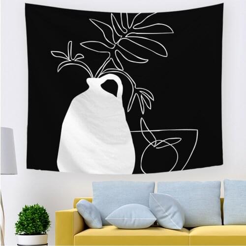 Abstract line Tapestry Line Art Sofa Chair Cover Table Cloth Wall Tapestry Black and white Home Decoration for Living Room