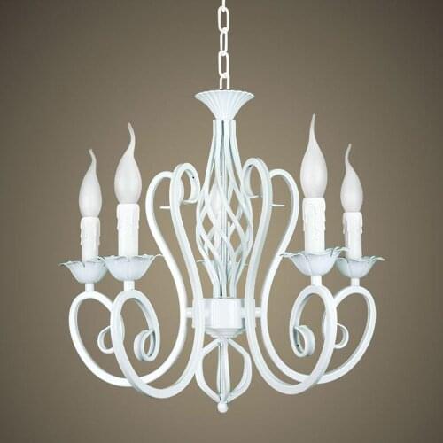 Free Shipping!Luxury Rustic Iron Crystal Chandelier Vintage Antique White Chain Pendant Lamp Home Price 5*E14 LED Light