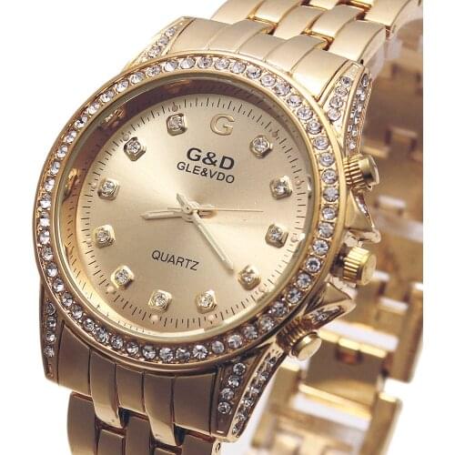 G&D Women Quartz Wristwatches Golden Stainless Steel Relojes Mujer Luxury Top Brand Lady Dress Watch Relogio Feminino Gift Boxes