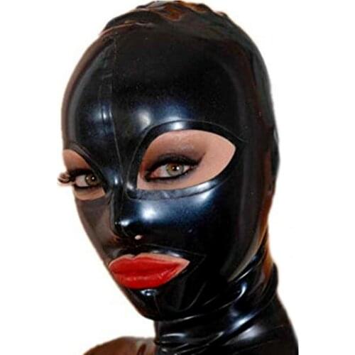 Black Latex Hood Back Zipper Open Eyes Mouth Beautiful Girl Rubber Mask Cosplay Supersoft Mask Fashion Funny