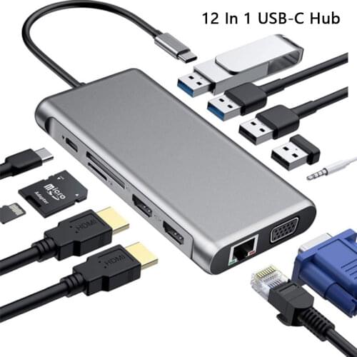 12 In 1 Type C Laptop Docking Station USB-C 4K HD Display HUB VGA PD3.0 Adapter Converter For MacBook Phone Notebook
