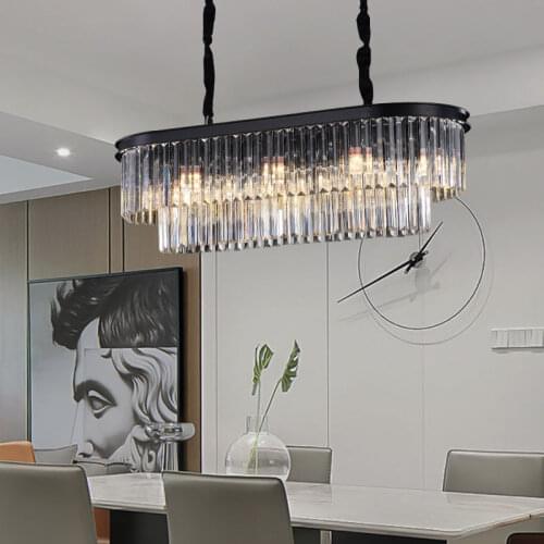 Modern Crystal Chandelier Oval Black Retro American Light Crystal Chandelier Dining Table Creative Personality Dining Room Lamp