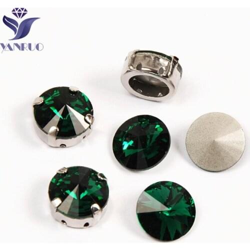 YANRUO 1122 Emerald Sew Glass Sewing Stones Rhinestone With Claw Setting Pointback Crystals For Wedding Dress Bags Shoes