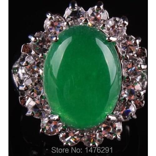 Size 8 Imitation Green Jades Oval Crystal Bead Finger Ring