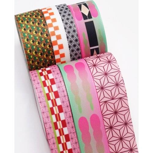Hot sales Japanese Cartoon Printed Grosgrain,satin Ribbon 10 Yards,planar resins 30 pieces 47879