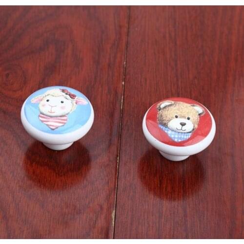 Lovely cartoon ceramic chirldren room furniture knobs bear sheep drawer shoe cabinet dresser door handles knobs kinds knobs