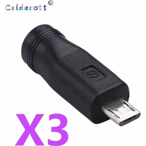 Caldecott 3pcs 5.5*2.1 Mini USB Micro USB DC Plug Female to Male Power Charger Adapter Laptop Phone Accessories Connector 5 Pin