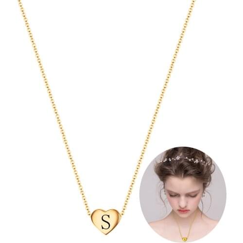 Fashion Gold-Color Stainless Steel Heart Pendant Necklace For Girls Child Kids Jewelry Initial Alphabet Necklaces