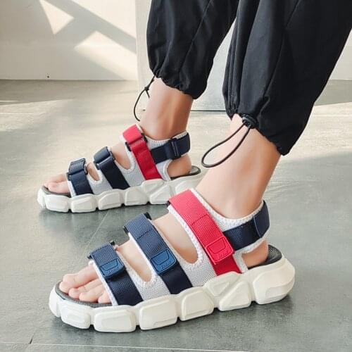 Fashion Platform Mens Summer Sandals Shoes Blue Hook and Loop Outdoor Non-slip Beach Sandals Men Light Casual Slippers Men