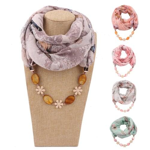 Fashion Scarves Women Multi-style Jewelry Pendant Necklace Chain Warm Slub Cotton Printing Scarf Warm Scarves Shawls Scarf Women