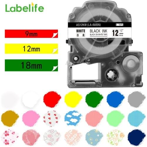 Multiclors 1PC SS12KW ST12KW Compatible for EPSON LW-300 LW-400 LW-600P LW-700 LC-4WBN9 Label Makers 9/12/18mm*8m Black on White