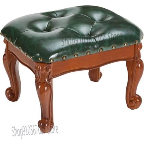 American Solid Wood Low Stool Living Room Coffee Table Stool European-style Small Bench Leather Upholstered Square Stool Pier