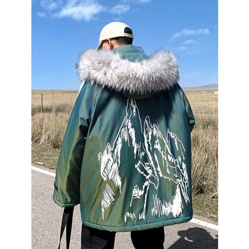 New Winter Mens Thick Warm Parkas Coat Hooded Fur Collar Loose Plus Size M-5XL J88