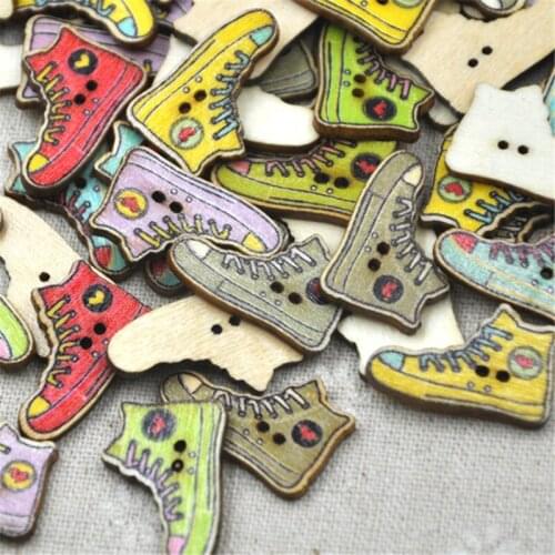 New 30pcs Mix Shoes 2 Holes Wood Buttons Sewing 19x27mm Mix Lots WB324
