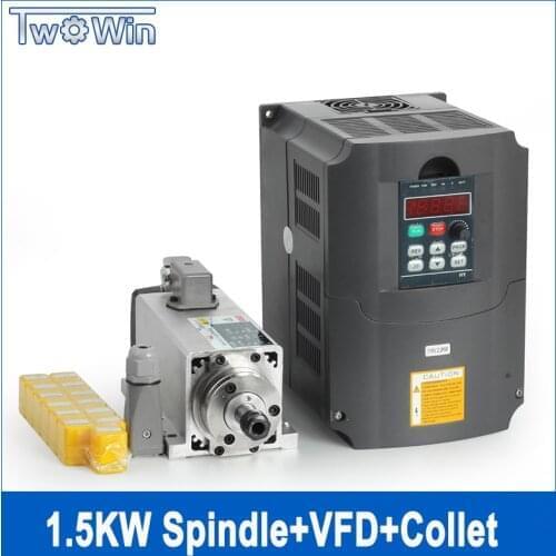 New 1.5kw Air Cooled Spindle Motor Kit CNC Spindle Motor & 1.5KW 110v/220v Inverter + 1set ER11 Square Milling Machine Spindle