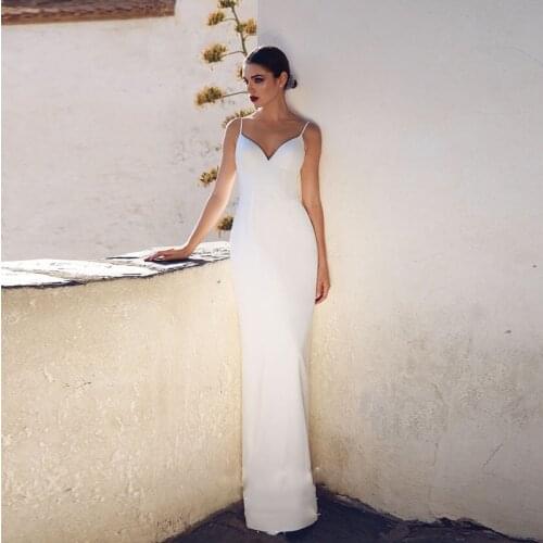 Verngo Sheath Wedding Dress Back Slit Wedding Gowns Vintage Spaghetti Straps Bride Dress Simple Vestido Longo Gelinlik