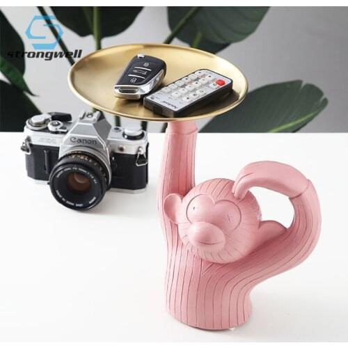 Strongwell Nordic Morandi Monkey Storage Tray Statue Resin Figure Modern Art Ornaments Home Decoration Accessories Figurine