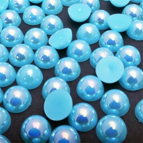 Size 1.5mm-12mm Loose Aqua Blue AB Color Round Flatback Pearl Beads DIY ABS Plastic Imitation Half Pearl Nail Arts Decoration