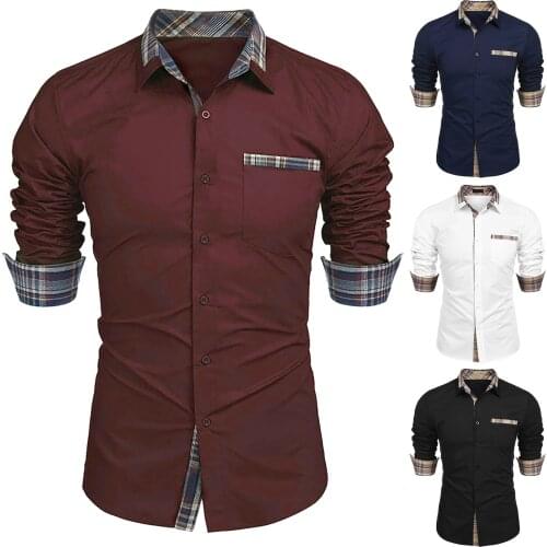 2021 Men Shirt Fashion Solid Color Male Plaid Pocket Casual Long Sleeve Lapel Shirt Fashionable Design High Quality Warm Blouse