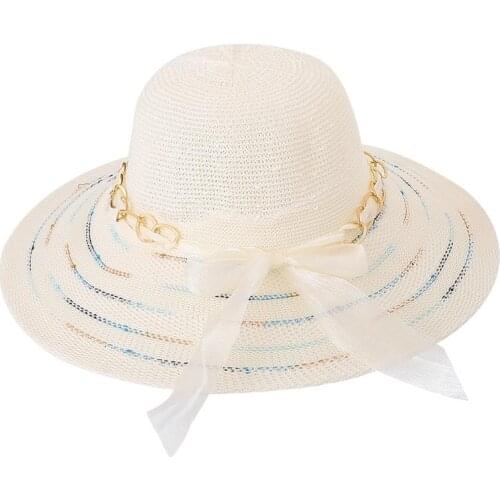 New Summer Bow Sun Hats Empty Top Hat Women UV Protction Caps Cutout Beach Hat Women Sun Cap Ribbon Knit Raffia Hat Summer Caps