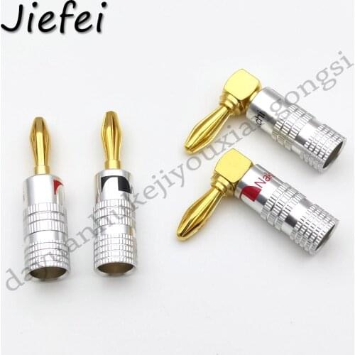 20-100pcs Nakamichi 4mm Banana Plug Male Gold Plated (Right Angle) Speaker Connector Screws Lock For Musical HiFi Audio