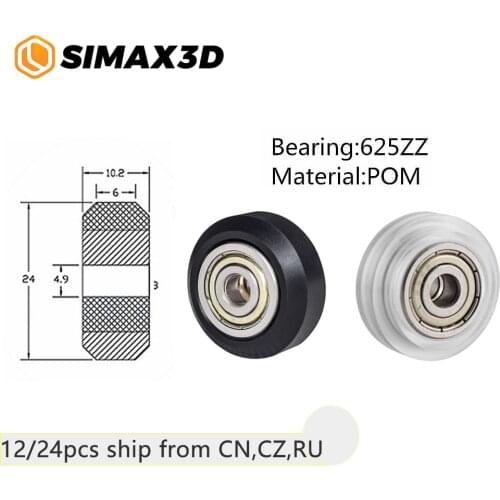 SIMAX3D 12/24pcs Black/Clear Polycarbonate/POM Wheel Plastic Pulley Wheel with 625ZZ Bearing for CR-10 Ender 3 Pro 3D Printer