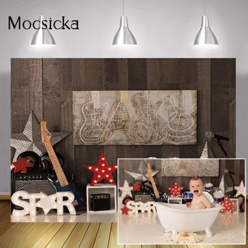 Hard Rock Hotel Newborn Portrait Photography Backdrop Rocker Birthday Cake Smash Background Pop Music Band Guitar Photocall