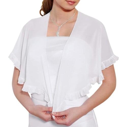 Bridal Shwal for Wedding Dress with Sweet Ruffles Chiffon Bride Stole Wrap Bolero Shrug Evening Dress Cape