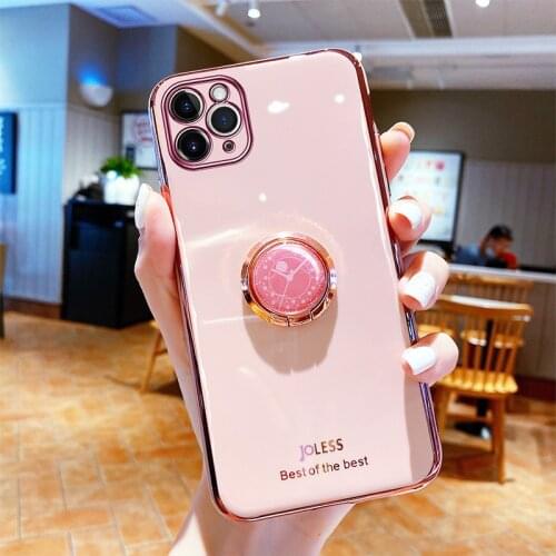 Ultra-thin Cute Plating Silicone Ring Bracket Phone Case For iPhone 12 11 Pro XS Max XR X 8 7 6 Plus Luxury Stand Soft Cover