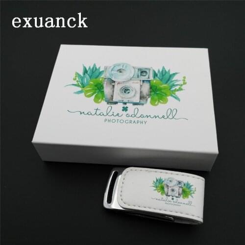Exuanck Custom Logo HD Print Usb Stick Gift Leather+Box Usb 2.0 Memory Flash Pendrive 4GB 8GB 16GB 32GB (Over 10 Pcs Free Logo )