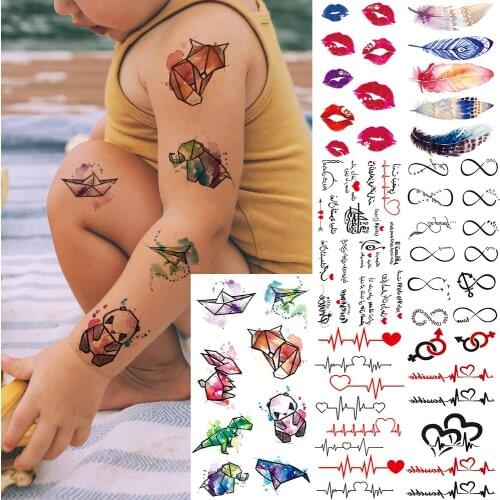 Animal Temporary Tattoo For Kids Girl Watercolor Kips Feather Tattoos Sticker Endless Heart Words Body Arm Clavicle Symbol Tatoo