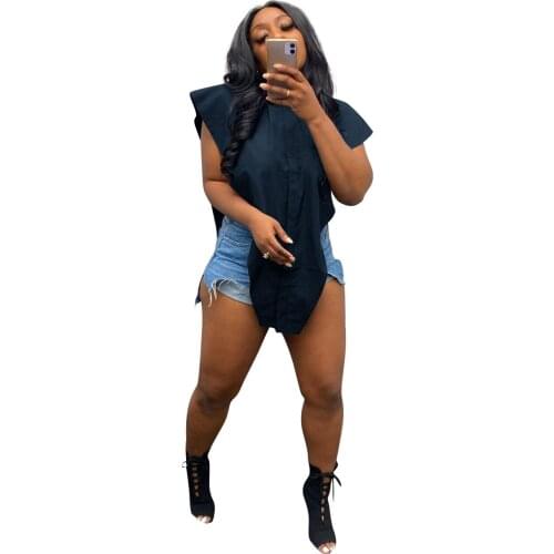 2021 Summer Sexy Buttoned Triangle Shirt Top Long tunic for women women shirts blouse women collar blouse fashion top