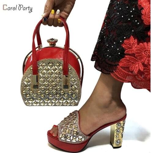 2020 Autumn New Coming Italian design Wedding High Heel Ladies Shoes with Bag Set in Red Color for Party