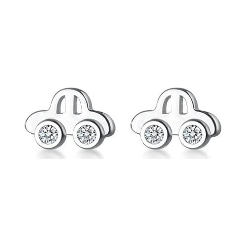 1pair SMALL Cute Authentic real. 925 Sterling Silver fine Jewelry Mini Car ear Stud Earrings CZ 4A+ Child Gift C-G6334