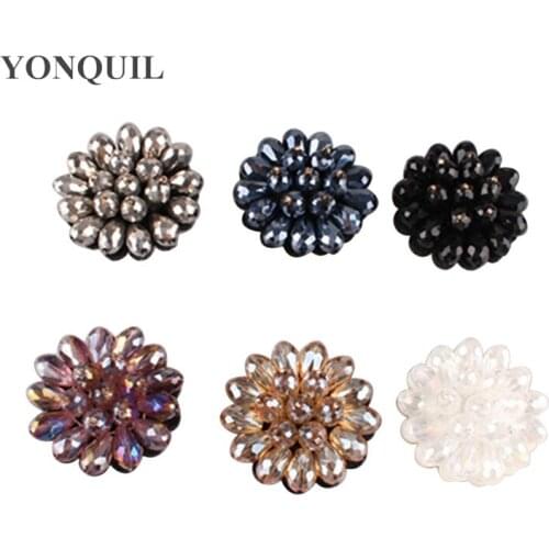 12 Pcs/Lot Handmade Rhinestone 4.3CM Bead Caps Patch Sew On For Clothing Caps Appliques Crystal For Shoes Hats Accessory SYBB126
