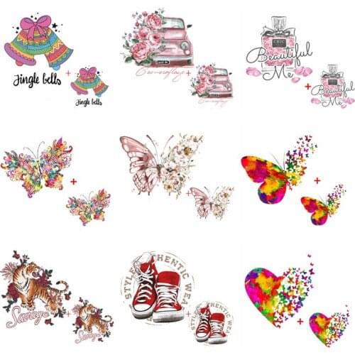 2Pcs/lot Butterfly Patches Appliques For Clothes Thermo Stickers Heat Transfer For Clothing In Women T-shirt Flowers Applique