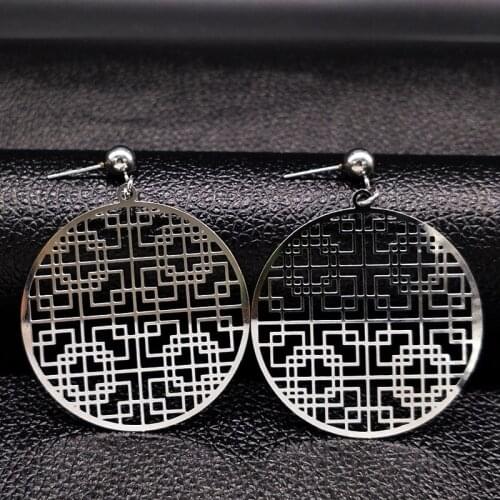 2021 Fashion Ethnic Stainless Steel Earrings Women Jewelry Round Silver Color Earring Jewelry ethnique E612267