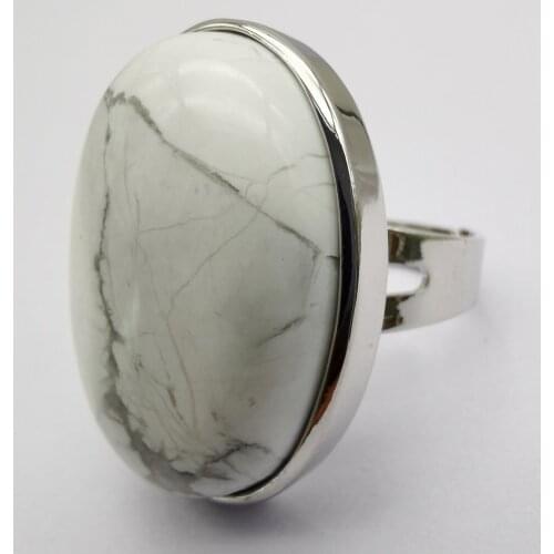 White Howlite Stone Oval Bead GEM Finger Ring Jewelry For Woman Gift Size 8 X110