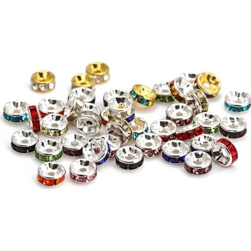 MEIBEADS 50pcs/Lot Flat Edge Rhinestone Spacer Loose Beads Single Mixed Color Multicolor for DIY Jewelry Accessories Wheel YS74