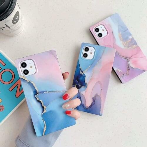 Gimfun Square Marble Texture Phone Case for iPhone 12 11Pro X XR XS Max 7 8 Plus Glitter Retro Marble Shockproof Soft Tpu Cover