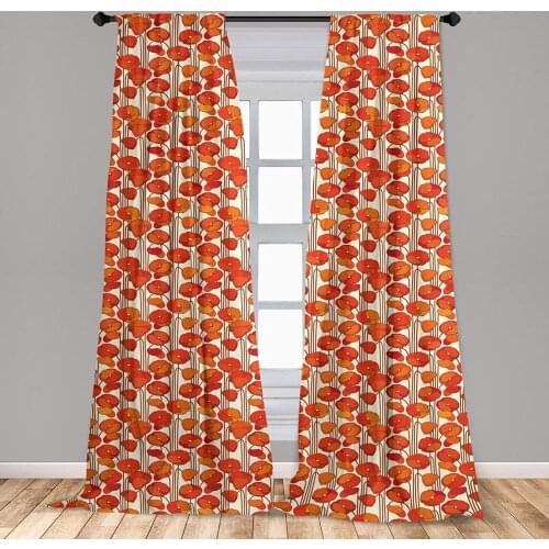 Floral Window Curtains Art Nouveau Style Poppy Flowers Retro Spring Summer Garden Foliage Petals Lightweight Decorative