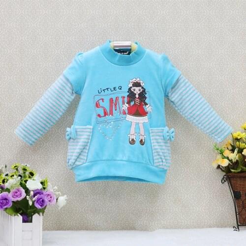 Little Q Baby Girls Long Sleeve Spring Velour O neck striped patchwork blouse children clothing for birthday party kids clothes