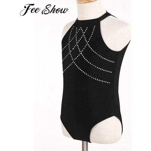 Kids Girls Gymnastic Ballet Leotards Halter Neck Sleeveless Leotard Dancewear Costume for Latin Dance Performance